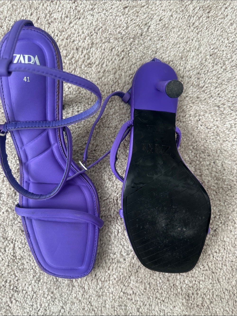ZARA Purple Strappy Square-Toe Ankle-Tie Sandals - Picture 3 of 4